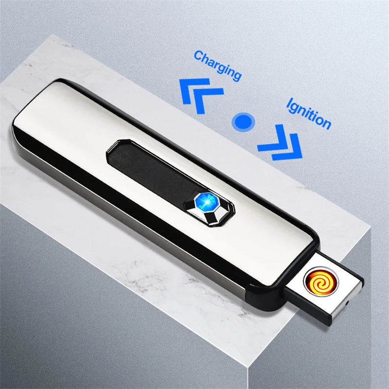 Touch Sensing Metal Electric Outdoor Windproof Lighter Dual Arc Flameless Plasma USB Rechargeable Lighters Digital Power Display