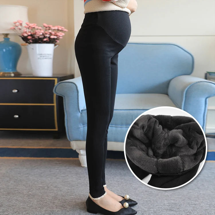 Winter Pregnant Women Black Leggings for Maternity Warm Soft Velvet Pants Pregnancy Inner Wool Clothes Ropa Mujer Embarazada