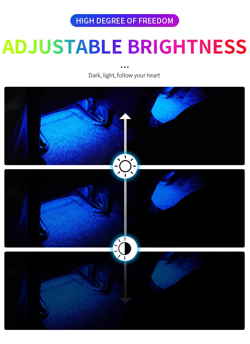 Neon LED Car Interior Ambient Foot Strip Light Kit Accessories RGB Backlight Remote App Music Control Auto Decorative Lamp