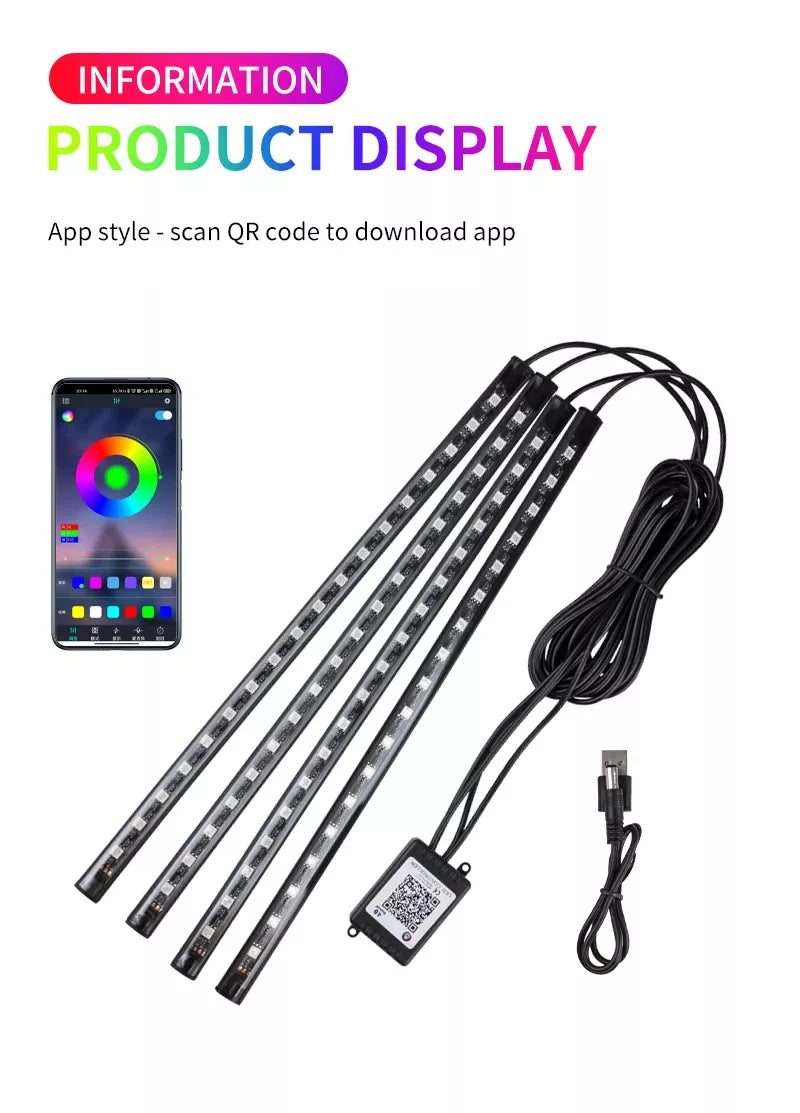 Neon LED Car Interior Ambient Foot Strip Light Kit Accessories RGB Backlight Remote App Music Control Auto Decorative Lamp