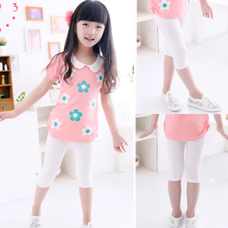 3-10years Girls Knee Length Kid Fifth Pants Candy Color Children Cropped Clothing Spring-Summer All-matches Bottoms Leggings