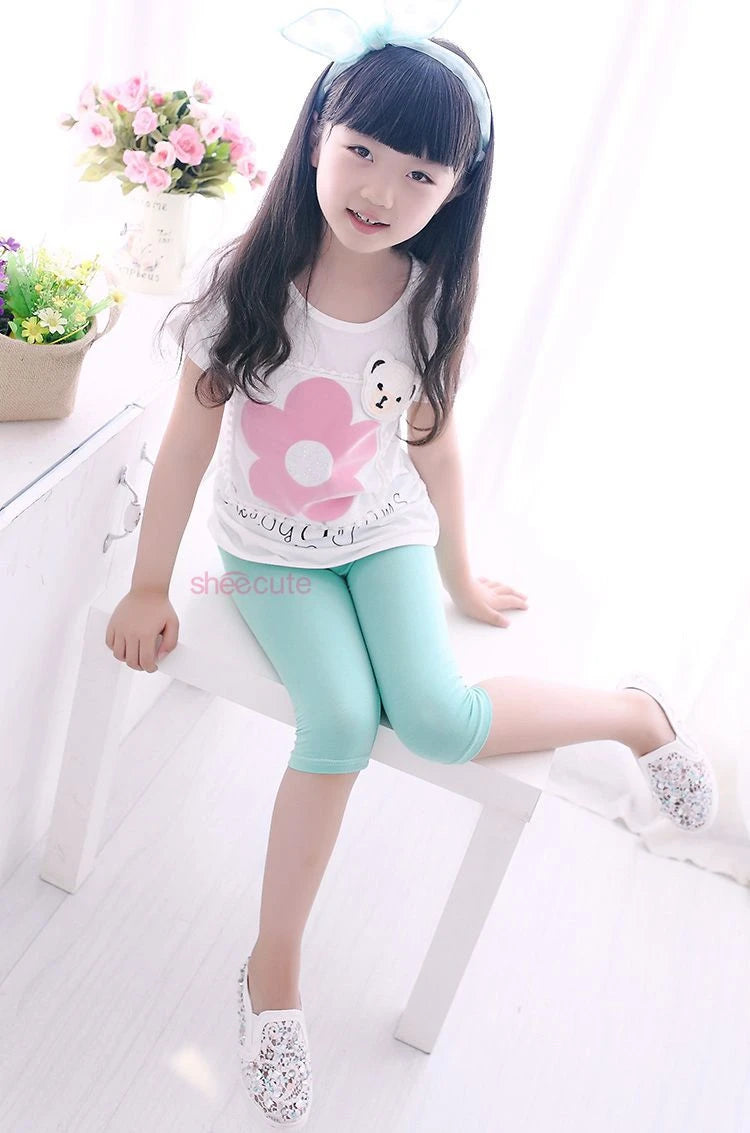 3-10years Girls Knee Length Kid Fifth Pants Candy Color Children Cropped Clothing Spring-Summer All-matches Bottoms Leggings