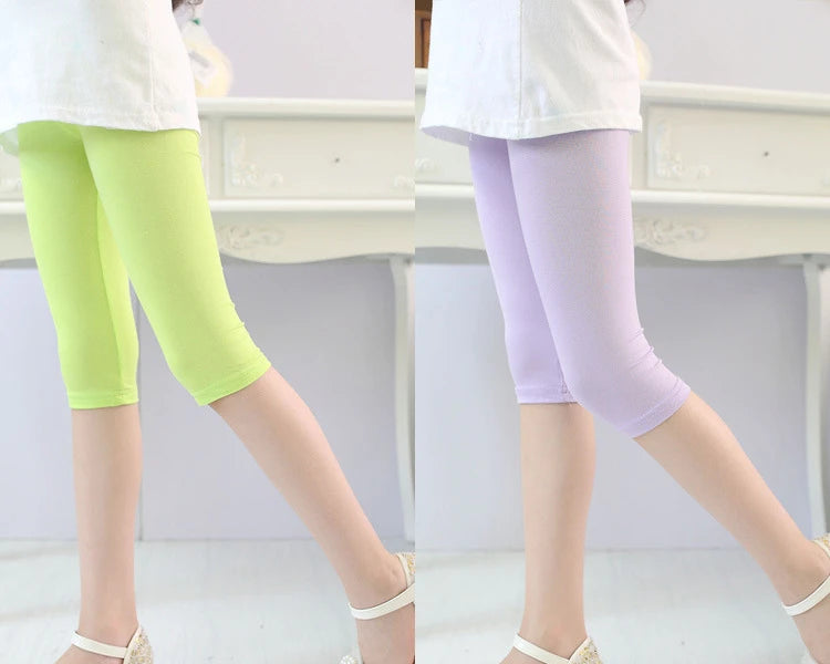 3-10years Girls Knee Length Kid Fifth Pants Candy Color Children Cropped Clothing Spring-Summer All-matches Bottoms Leggings