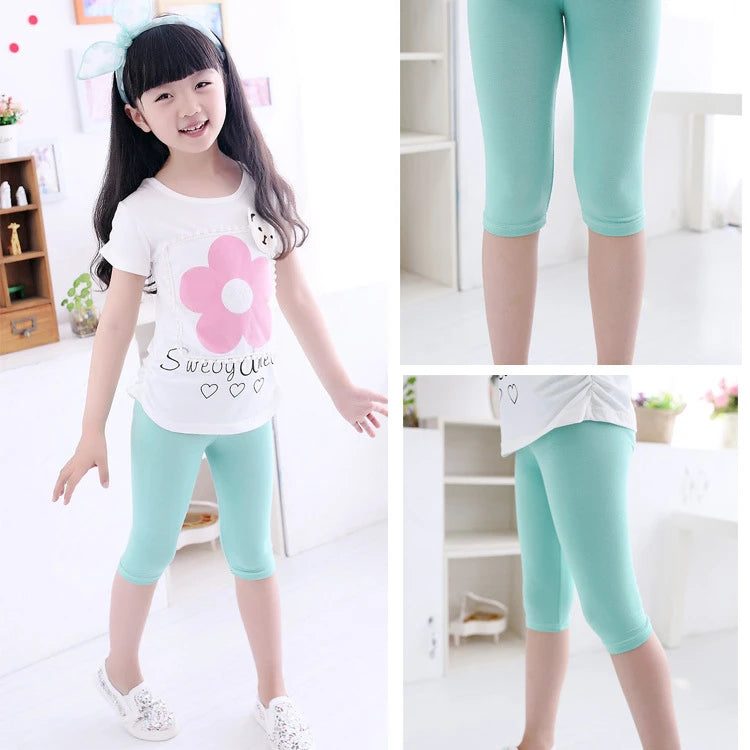 3-10years Girls Knee Length Kid Fifth Pants Candy Color Children Cropped Clothing Spring-Summer All-matches Bottoms Leggings