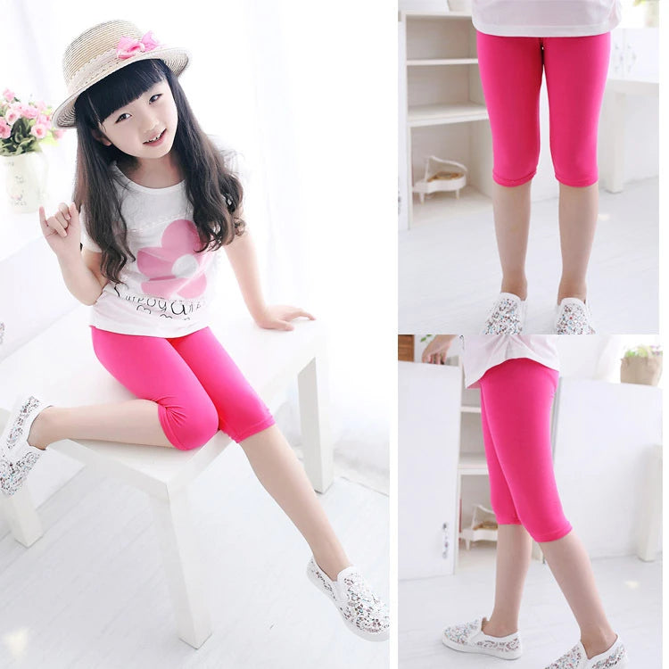 3-10years Girls Knee Length Kid Fifth Pants Candy Color Children Cropped Clothing Spring-Summer All-matches Bottoms Leggings