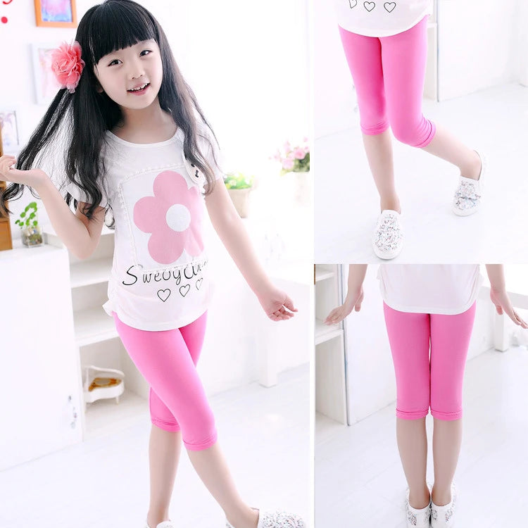 3-10years Girls Knee Length Kid Fifth Pants Candy Color Children Cropped Clothing Spring-Summer All-matches Bottoms Leggings