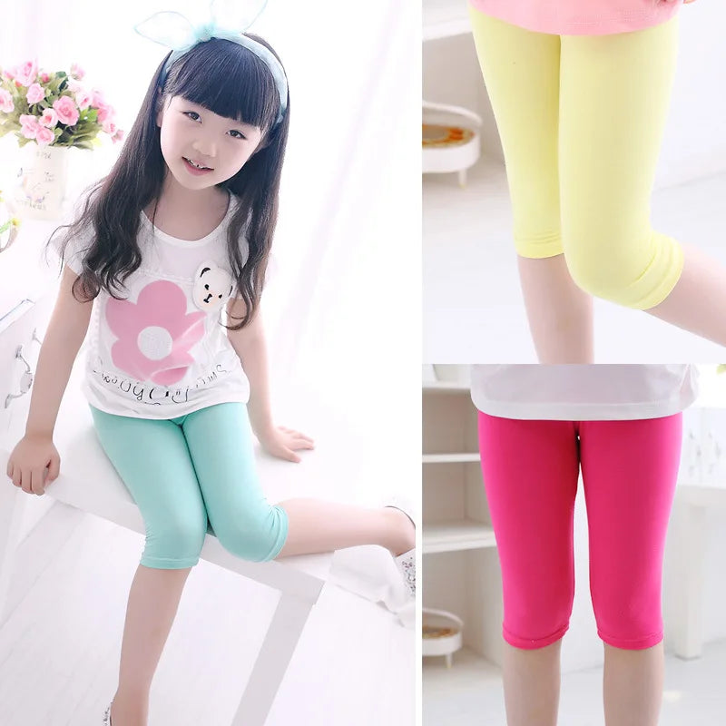 3-10years Girls Knee Length Kid Fifth Pants Candy Color Children Cropped Clothing Spring-Summer All-matches Bottoms Leggings