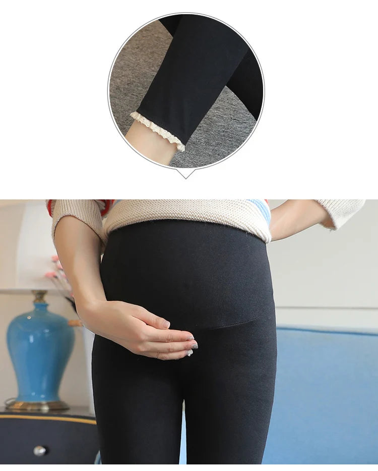 Winter Pregnant Women Black Leggings for Maternity Warm Soft Velvet Pants Pregnancy Inner Wool Clothes Ropa Mujer Embarazada