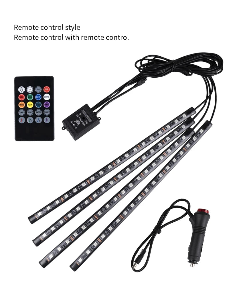 Neon LED Car Interior Ambient Foot Strip Light Kit Accessories RGB Backlight Remote App Music Control Auto Decorative Lamp