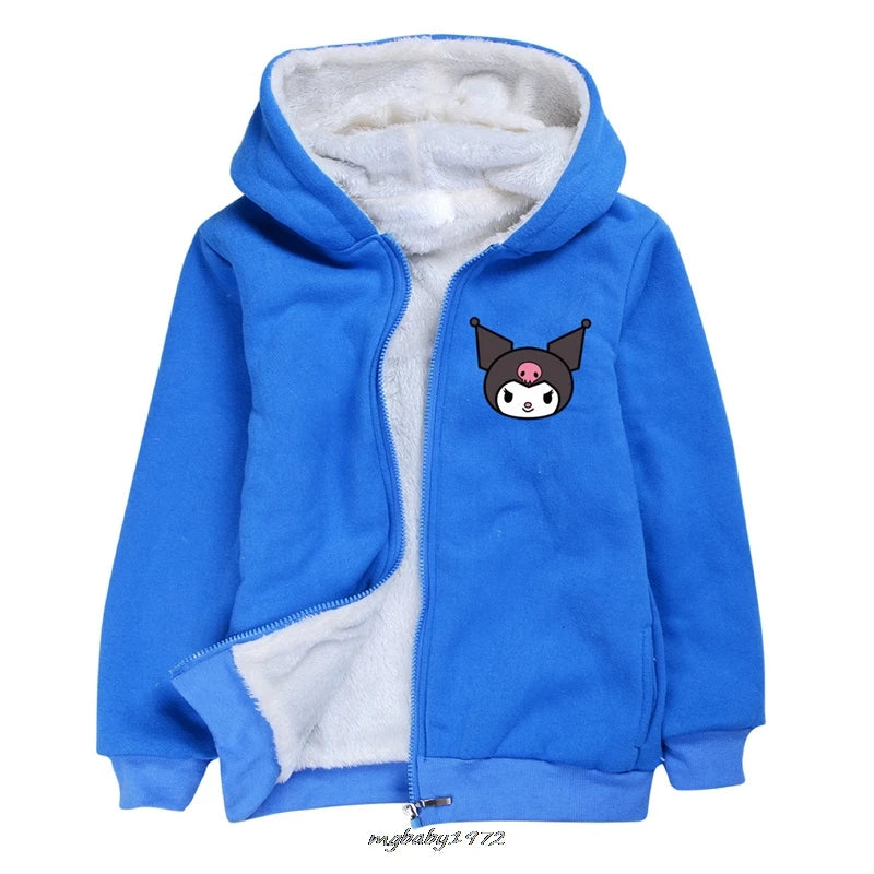 Lovely Kuromi Melody Clothes Kids Zipper Windbreaker Baby Boy Hoodies Children's Winter Clothing Girl Hooded Fleece Warm Jackets