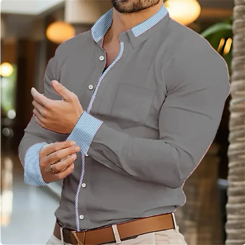 Men's business lapel shirt office casual outdoor street shirt soft and comfortable men's high-quality top large size XS-6XL