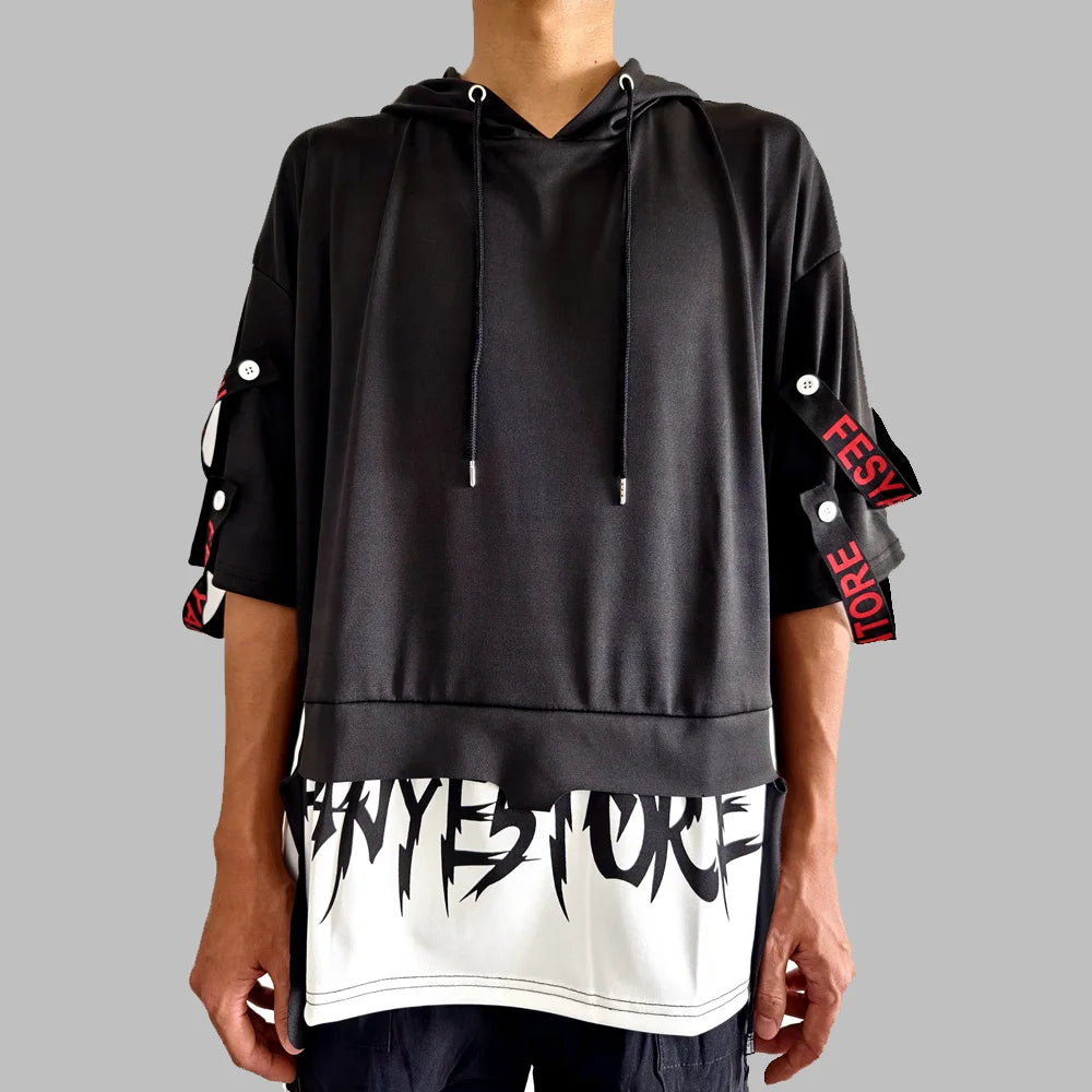 Fashion Men's Casual Streetwear Hooded T-Shirts Thin Stylish Hip Hop Techwear Y2k Anime Dacning Women Men's Clothing