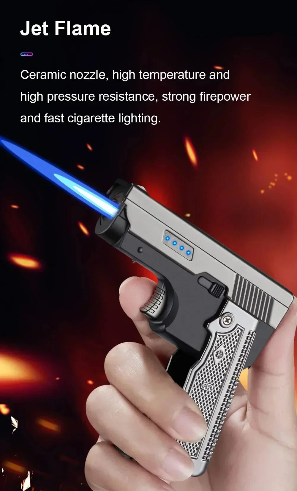 New Gas Electric Dual Flame Lighter Foldable Pistol Shaped Butane USB Lighter Cool Smoking Cigar Tool Birthday Gift