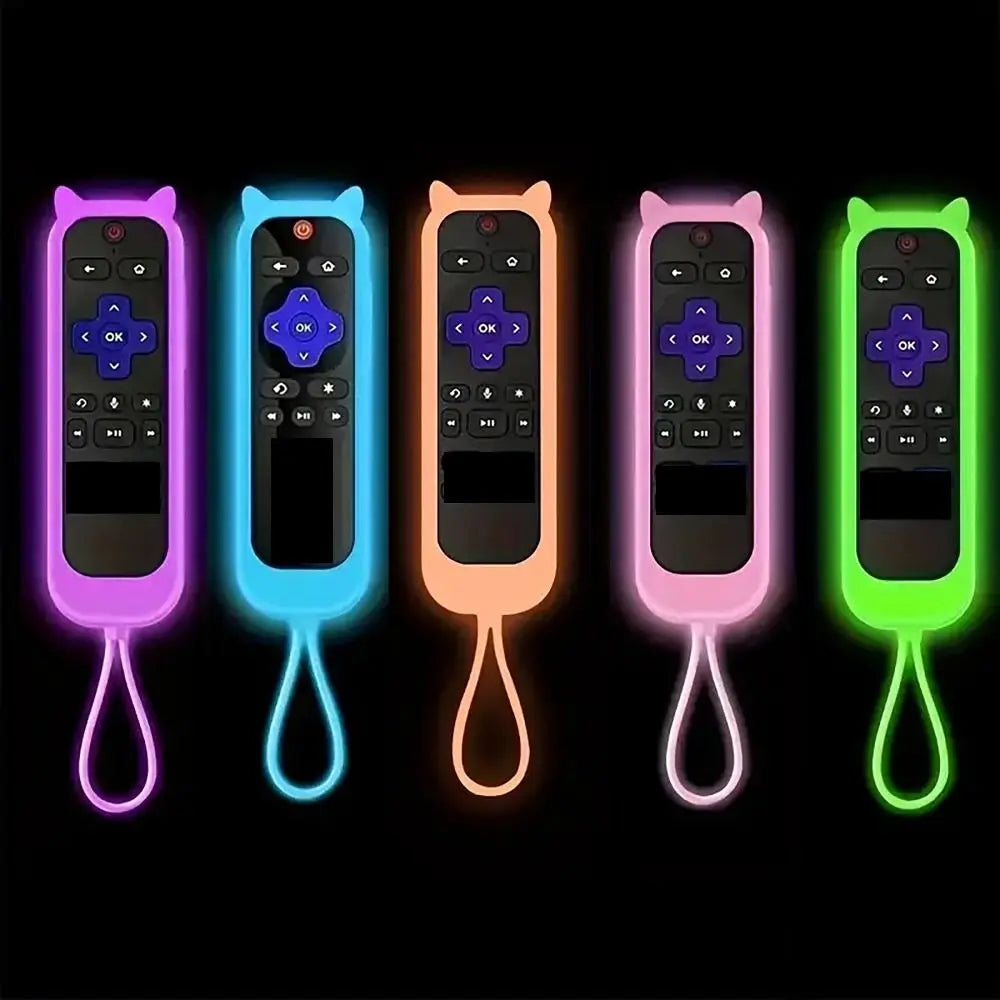 Wrist Strip TV Remote Control Cover Cute Cat Ear Design Silicone Glow in The Dark Luminous Control Cover Dust Proof