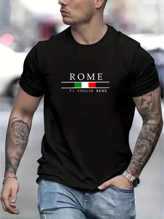 Men's 100% Cotton Summer Loose Large Roman Alphabet Pattern Print Casual Comfortable Round Neck Short Sleeve T-shirt Top