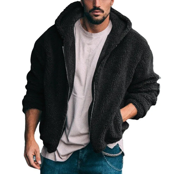 Men's Winter Zipper Fleece Hooded Jacket Vintage Casual Streetwear