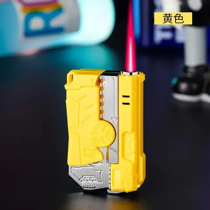 New Windproof Deformable Gun Gyroscopic Lighter Butane Inflatable Portable Pink Flame Lighter Cigarette Accessories Men's Gift