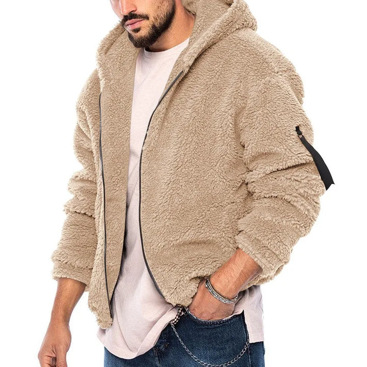 Men's Winter Zipper Fleece Hooded Jacket Vintage Casual Streetwear