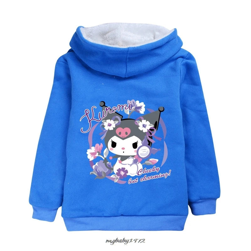 Lovely Kuromi Melody Clothes Kids Zipper Windbreaker Baby Boy Hoodies Children's Winter Clothing Girl Hooded Fleece Warm Jackets