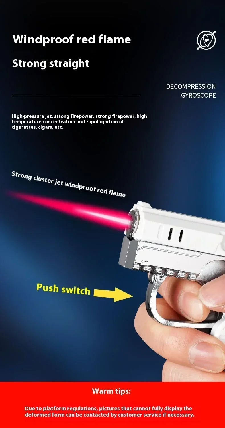 New Windproof Deformable Gun Gyroscopic Lighter Butane Inflatable Portable Pink Flame Lighter Cigarette Accessories Men's Gift