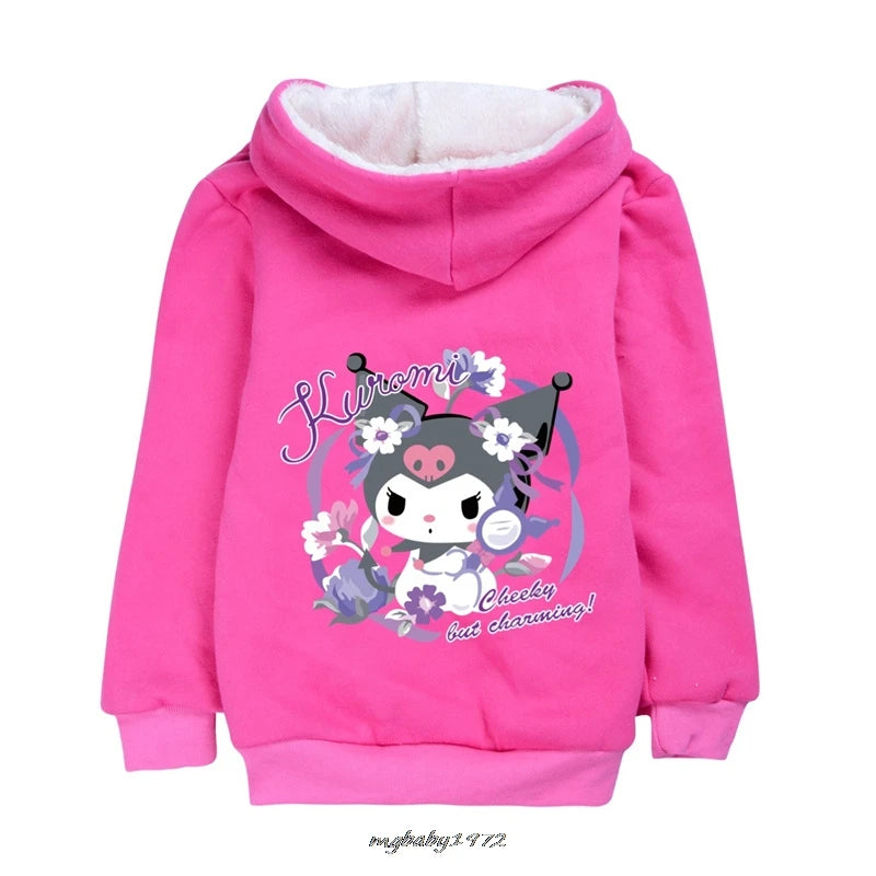 Lovely Kuromi Melody Clothes Kids Zipper Windbreaker Baby Boy Hoodies Children's Winter Clothing Girl Hooded Fleece Warm Jackets