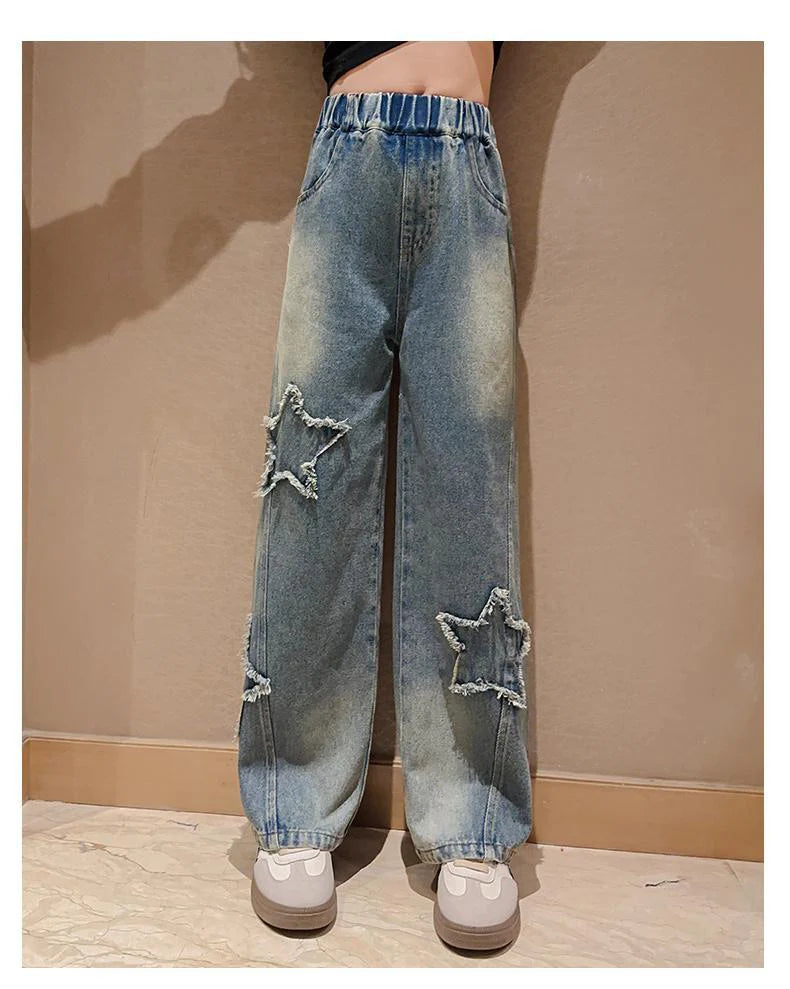 High Waist Jeans Girl Straight Loose Wide-leg Pants