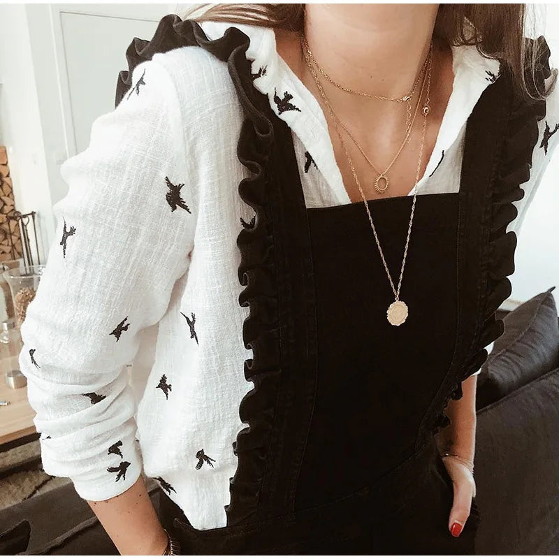 Fashion Women's Print Shirt Women's Long Sleeve Top Cotton Office 2024 Spring Summer Casual Loose Top Large 5XL