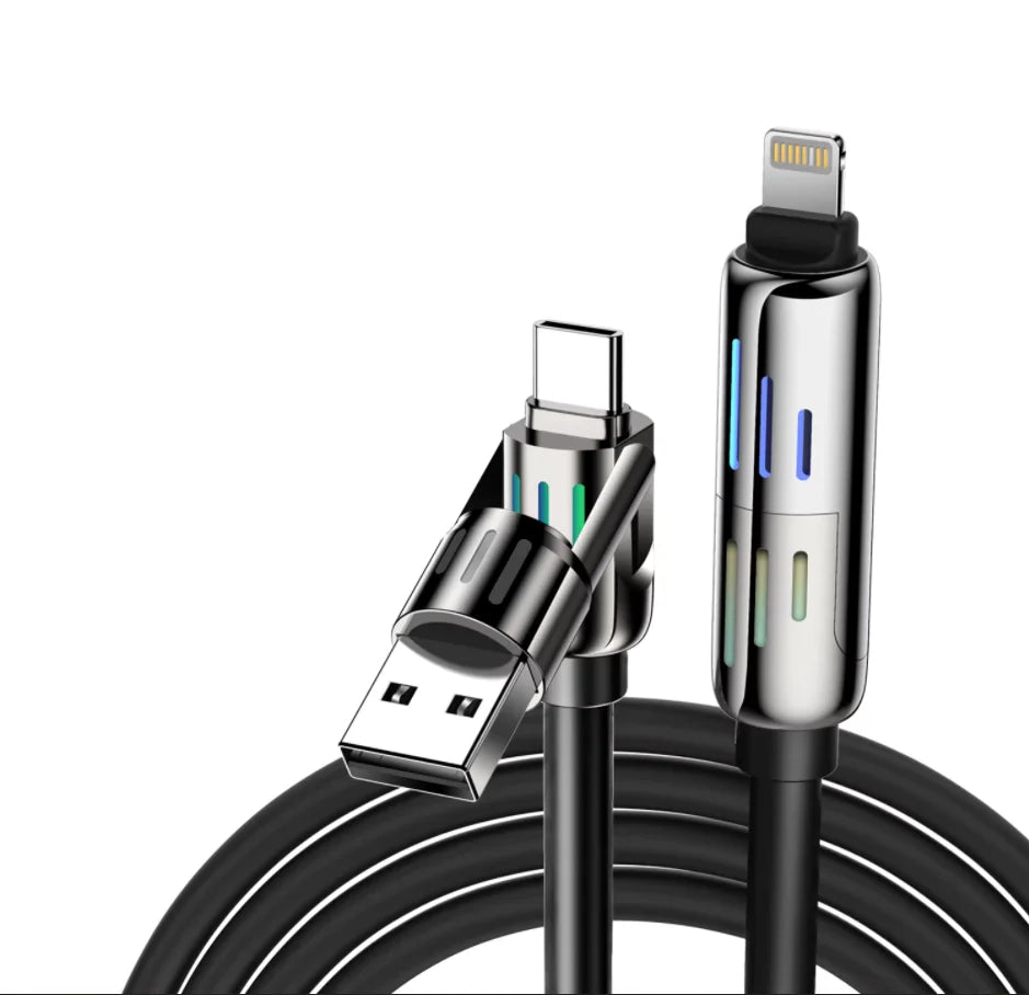 TUTI-USB Fast Charging Cable, 2-in-2, PD240W, Colorful Ambient Light, Liquid Silicone Material, iPhone, Samsung, Huawei, Xiaomi