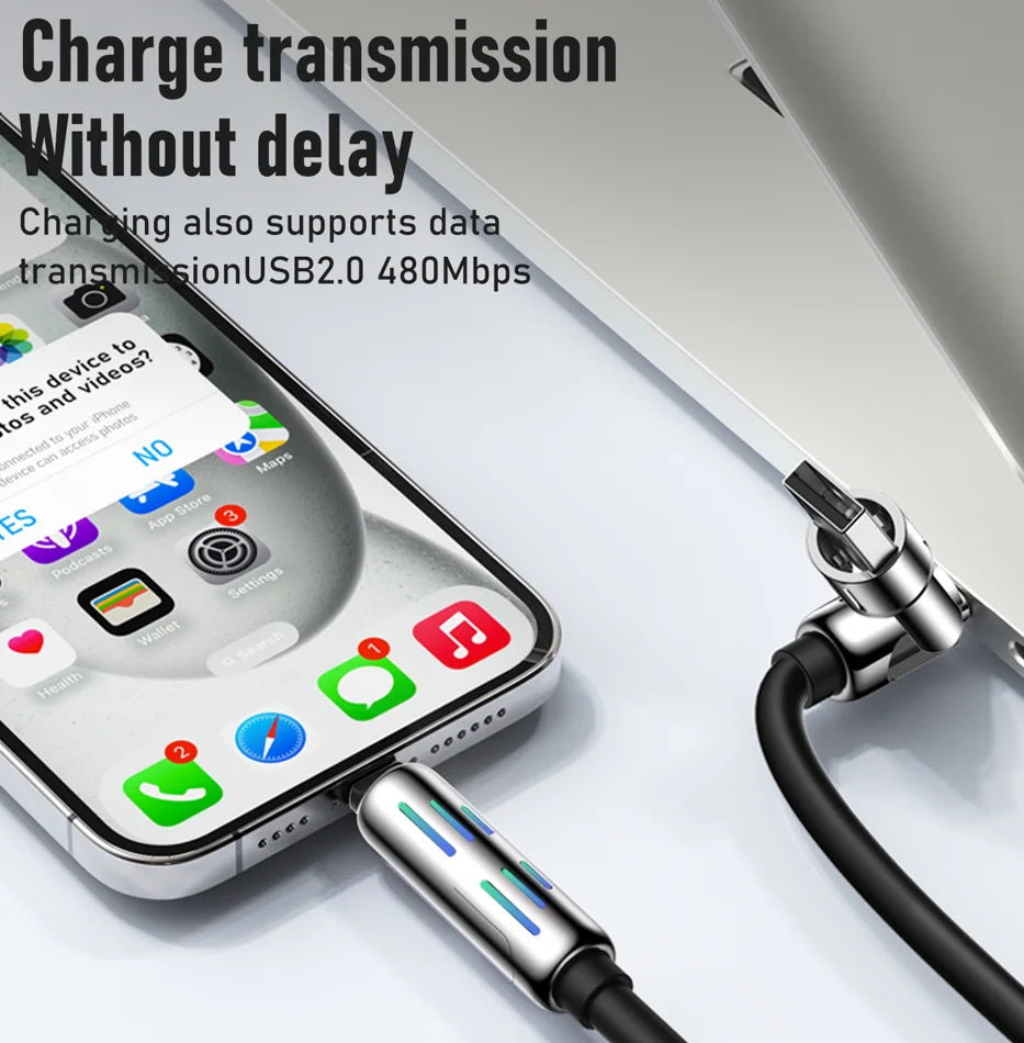 TUTI-USB Fast Charging Cable, 2-in-2, PD240W, Colorful Ambient Light, Liquid Silicone Material, iPhone, Samsung, Huawei, Xiaomi