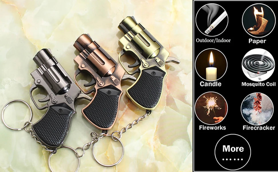 Cool Gun Shape Jet Flame Torch Lighter Windproof Adjustable Flame Refillable Butane for Cigar Gifts Outdoor (Without Butane Gas)