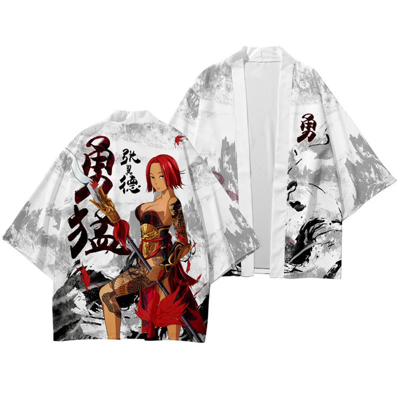 Harajuku Tops Robe Fashion Asian Clothes Anime Demon Print Kimono + Pants Japanese Streetwear Men Women Cardigan Cosplay Haori