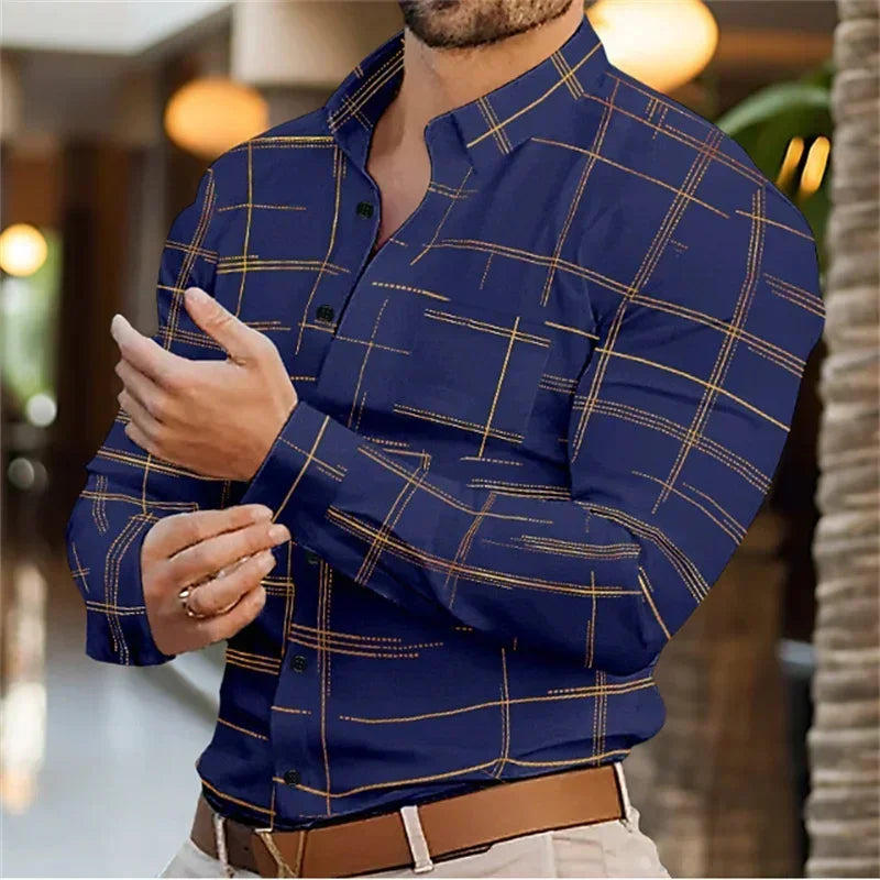 Men's business lapel shirt office casual outdoor street shirt soft and comfortable men's high-quality top large size XS-6XL