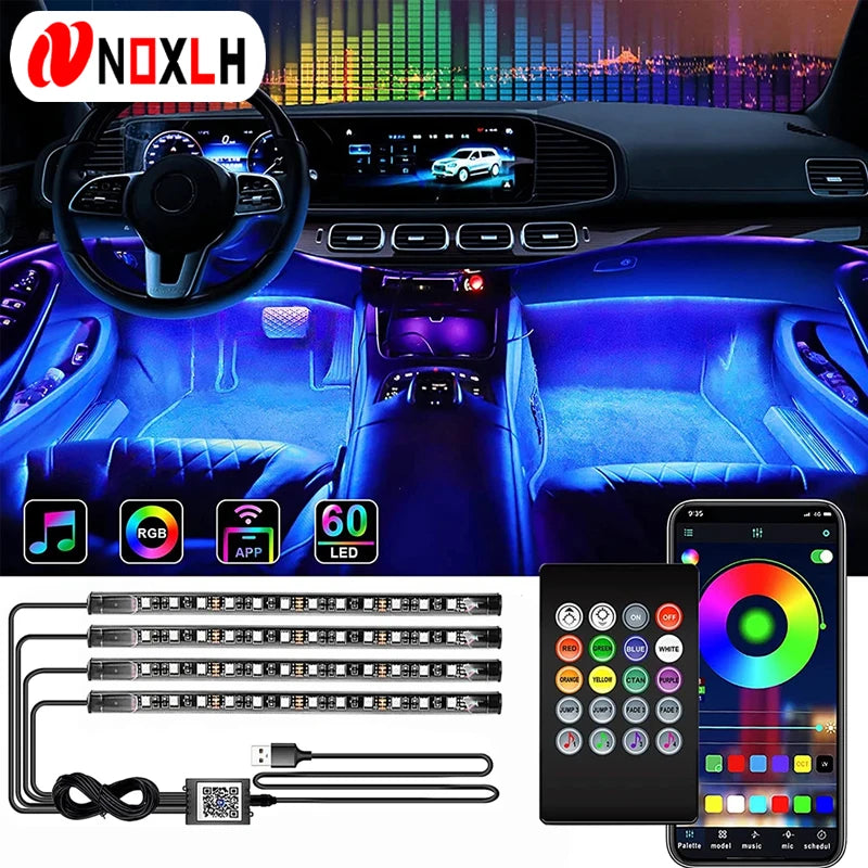 Neon LED Car Interior Ambient Foot Strip Light Kit Accessories RGB Backlight Remote App Music Control Auto Decorative Lamp