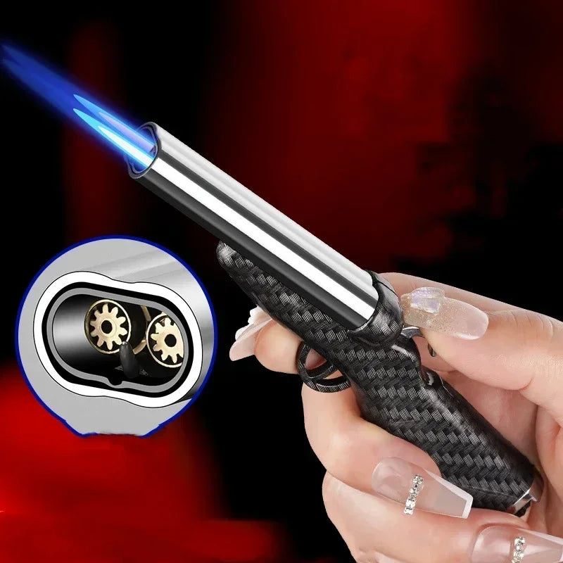 2024 Windproof Double Flame Gun Lighter Creative Double Jet Butane Gas Open Flame Mini Lighter Smoking Accessories Men's Gift