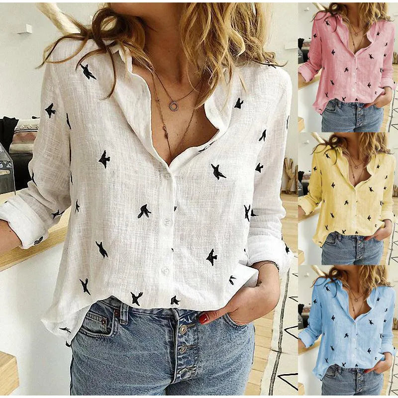 Fashion Women's Print Shirt Women's Long Sleeve Top Cotton Office 2024 Spring Summer Casual Loose Top Large 5XL