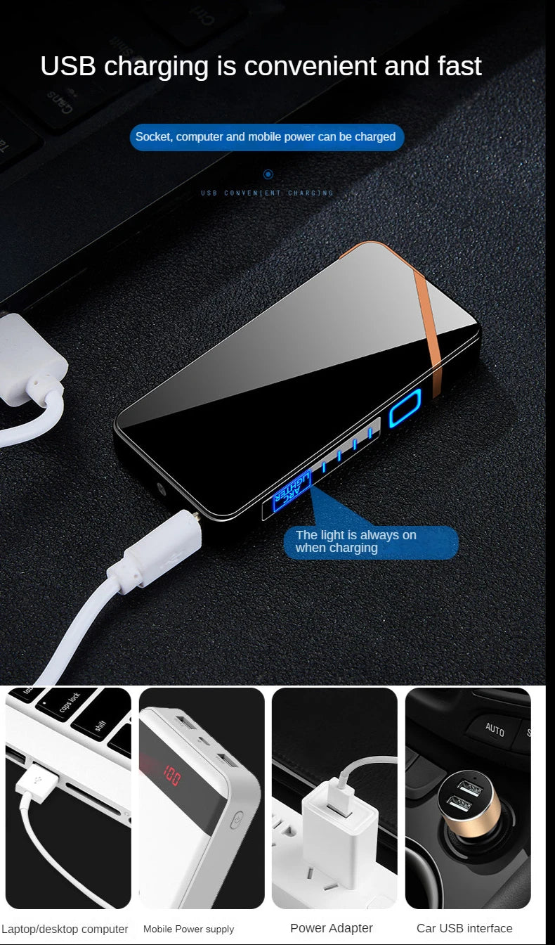 lighter electric recharge usb plasma cigarette windproof Smoking Accessories cool Laser induced double arc Men's Gift lighters