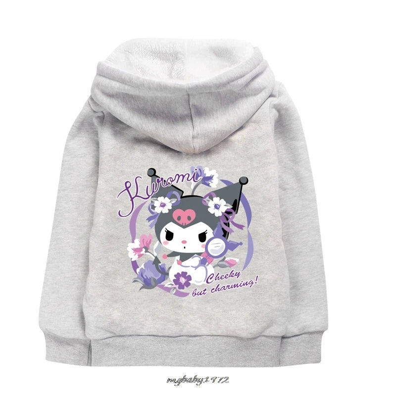 Lovely Kuromi Melody Clothes Kids Zipper Windbreaker Baby Boy Hoodies Children's Winter Clothing Girl Hooded Fleece Warm Jackets