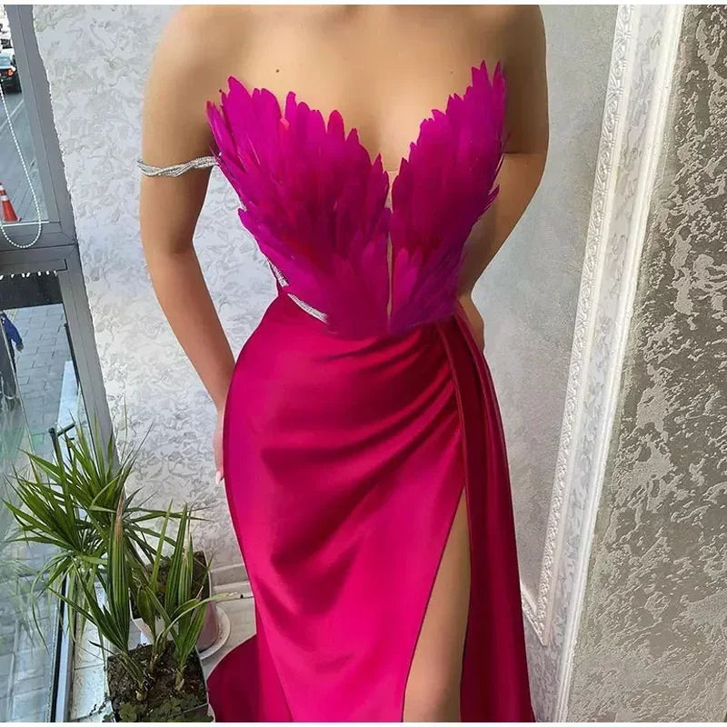 White Angel Feather Dress Luxury Design Women's Off Shoulder Elegant Long Dress Halloween Christmas Party Evening Wedding Dress