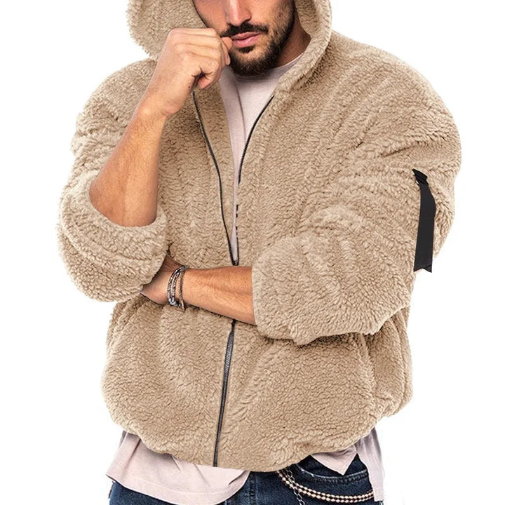 Men's Winter Zipper Fleece Hooded Jacket Vintage Casual Streetwear