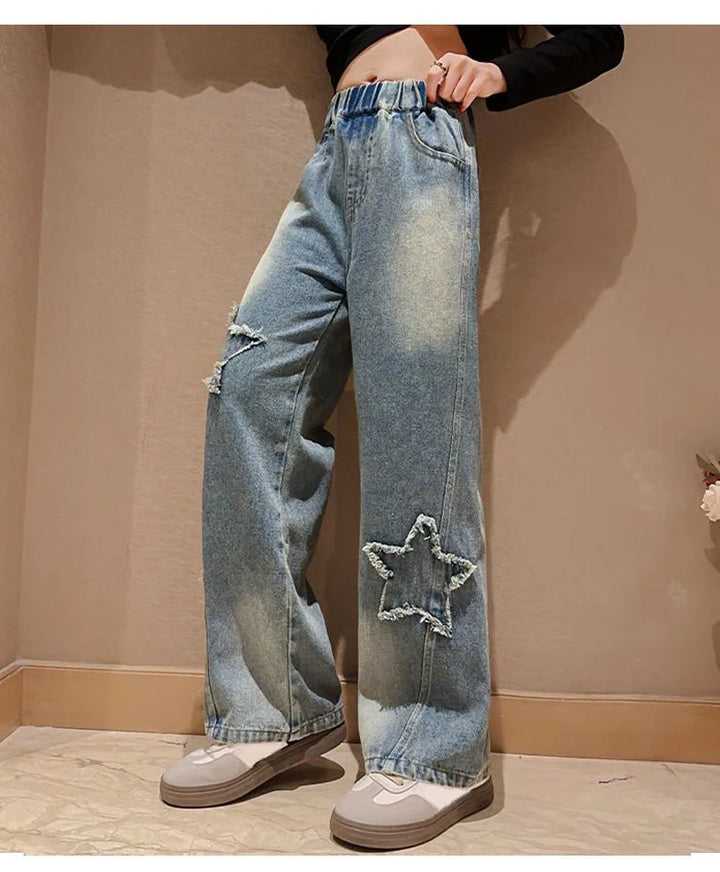 High Waist Jeans Girl Straight Loose Wide-leg Pants