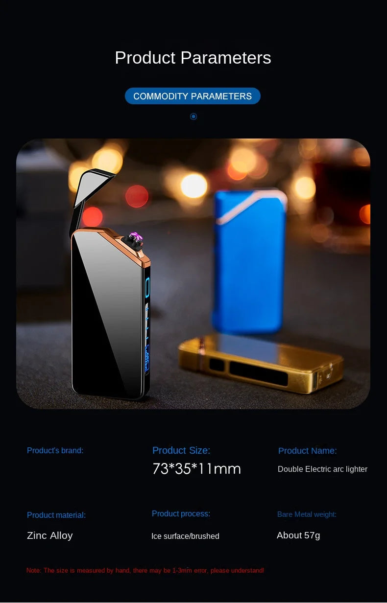 lighter electric recharge usb plasma cigarette windproof Smoking Accessories cool Laser induced double arc Men's Gift lighters