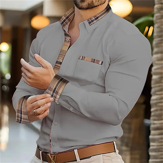 Men's business lapel shirt office casual outdoor street shirt soft and comfortable men's high-quality top large size XS-6XL