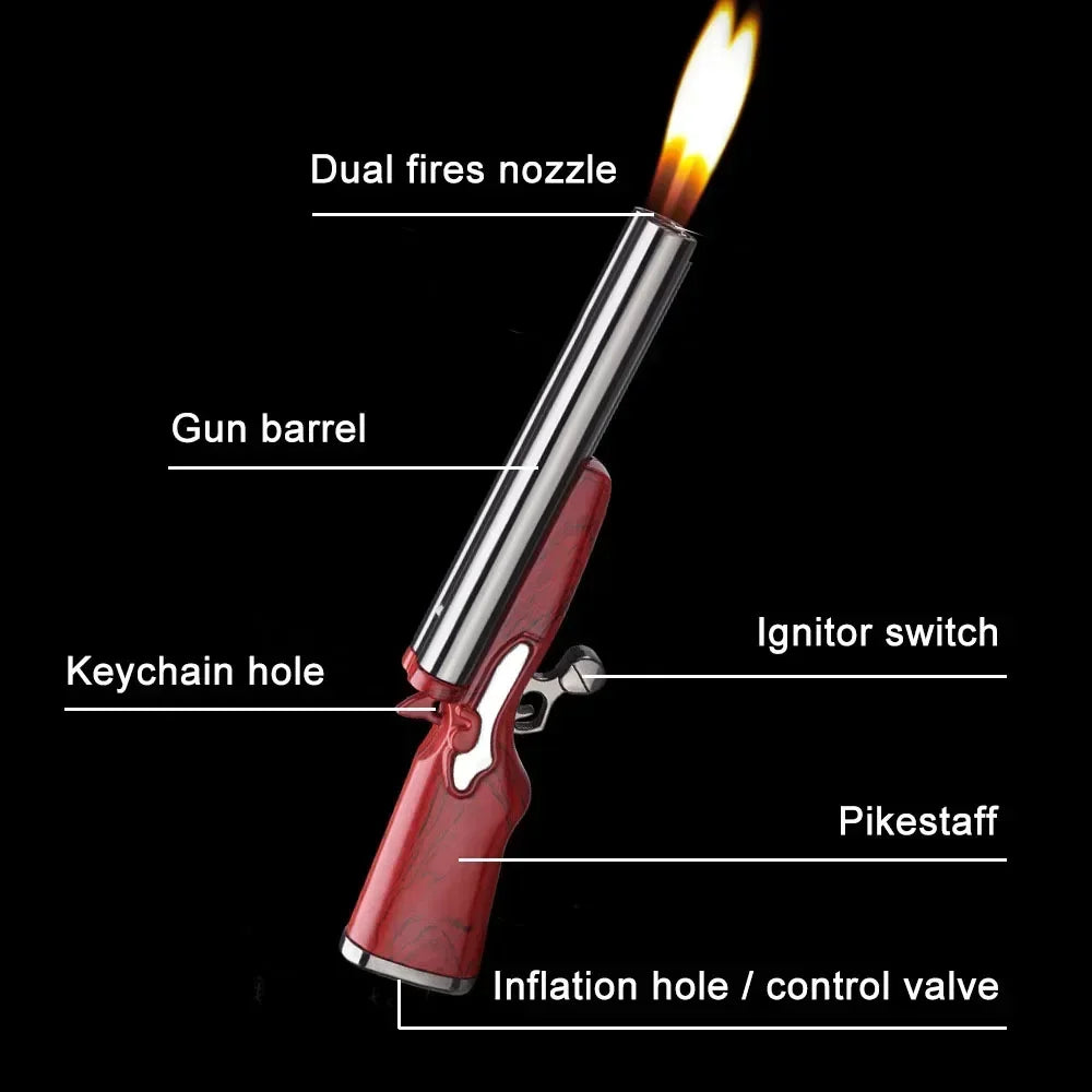 2024 Windproof Double Flame Gun Lighter Creative Double Jet Butane Gas Open Flame Mini Lighter Smoking Accessories Men's Gift