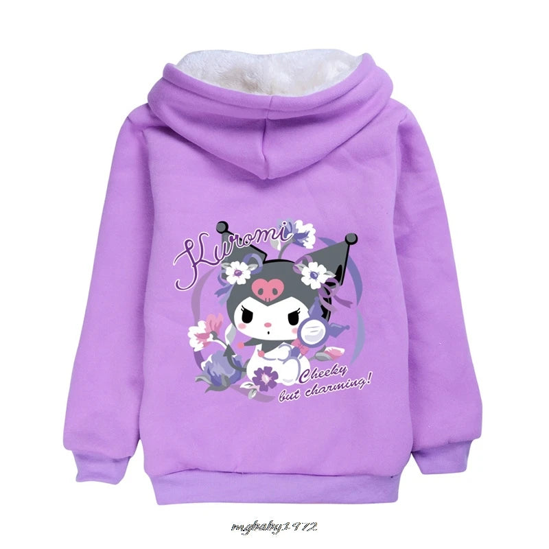 Lovely Kuromi Melody Clothes Kids Zipper Windbreaker Baby Boy Hoodies Children's Winter Clothing Girl Hooded Fleece Warm Jackets