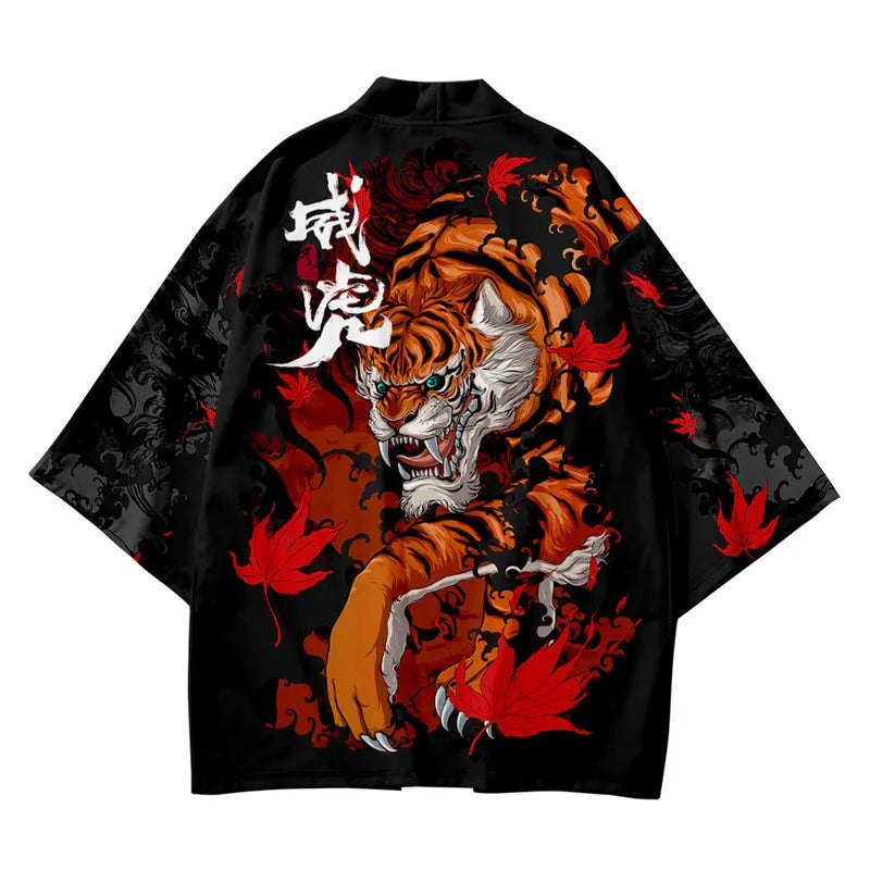 Harajuku Tops Robe Fashion Asian Clothes Anime Demon Print Kimono + Pants Japanese Streetwear Men Women Cardigan Cosplay Haori