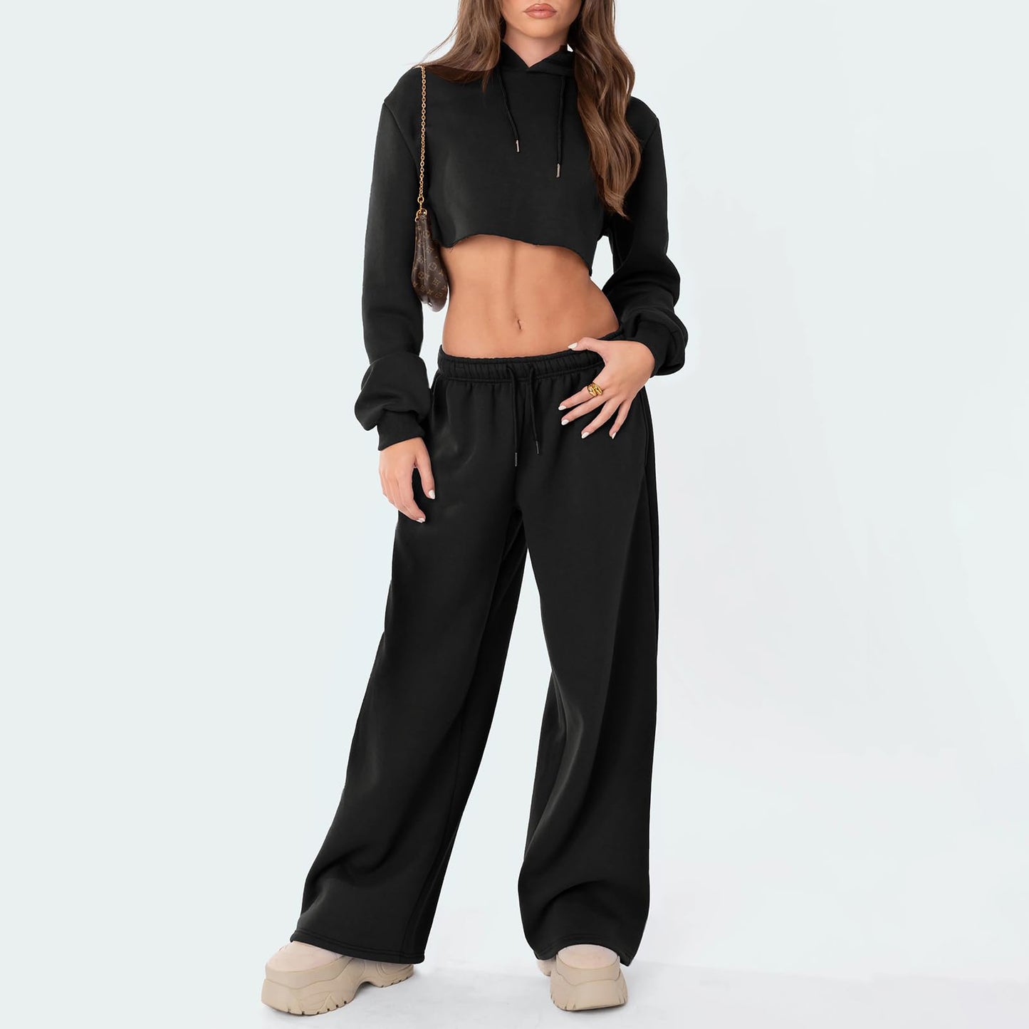 Fashion Women's Casual Pants Joggers Sweatpants Solid Color Drawstring High Waist Wide Leg Trousers Streetwear Casual Outfits