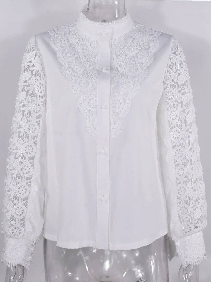 Ladies White Collared Lace Tops