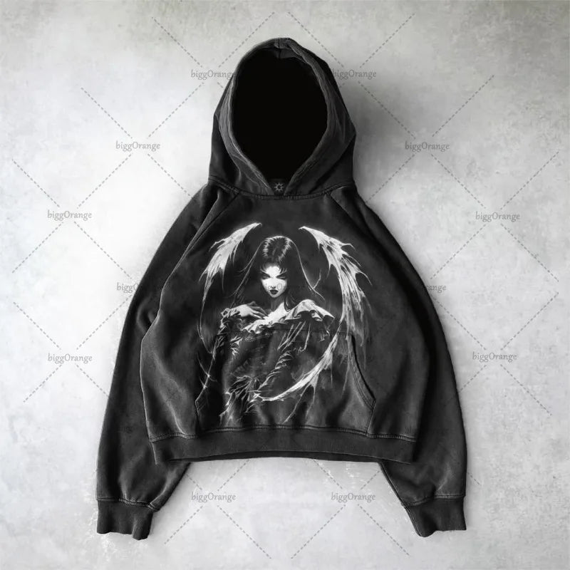 Gothic Punk Style Retro Harajuku Y2K Clothing American Hip-hop Street Anime Print Hoodie Men Trendy Casual Oversized Sweatshirt