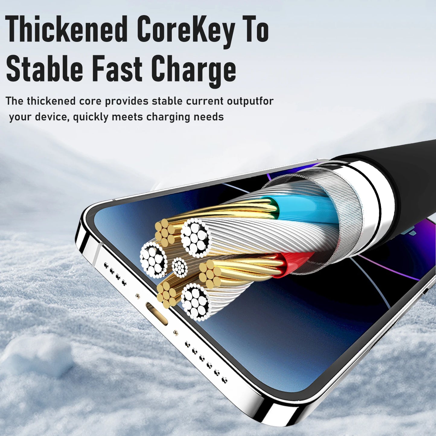 TUTI-USB Fast Charging Cable, 2-in-2, PD240W, Colorful Ambient Light, Liquid Silicone Material, iPhone, Samsung, Huawei, Xiaomi