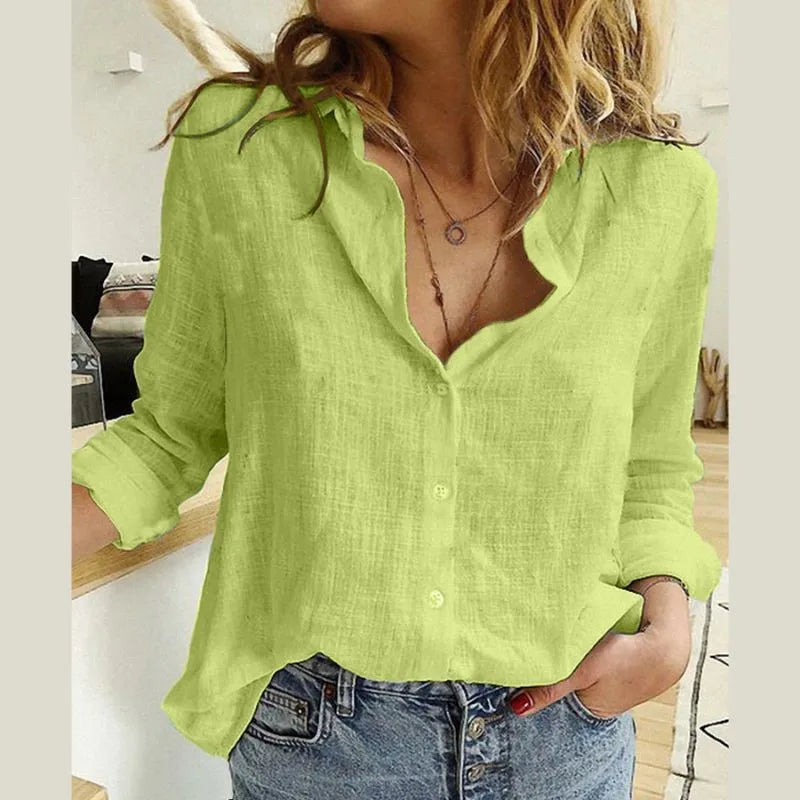 Spring/Summer Solid Color Elegant Casual Loose Long sleeved Linen Shirt 2024 Office Shirt Shirts & Blouses Camisas Women's Shirt